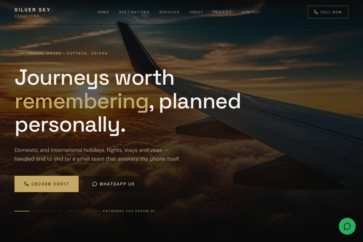Screenshot of Silver Sky Vacations website