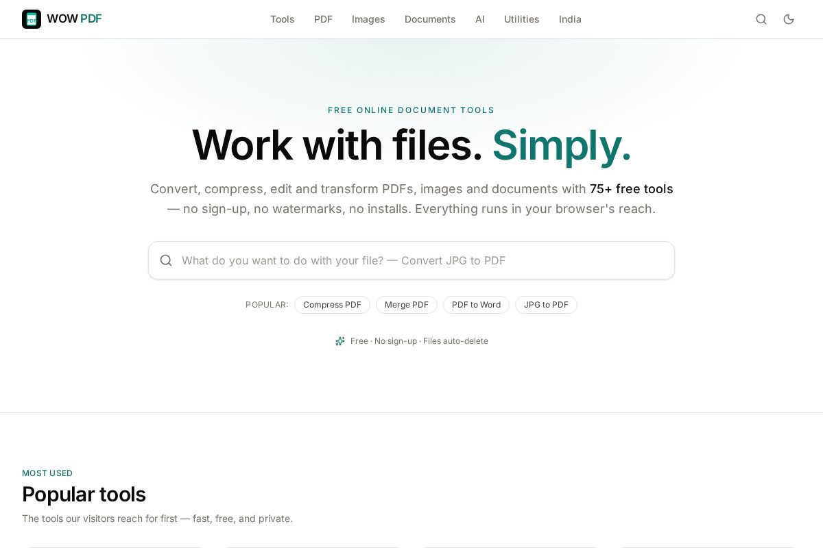 Screenshot of WOW PDF website